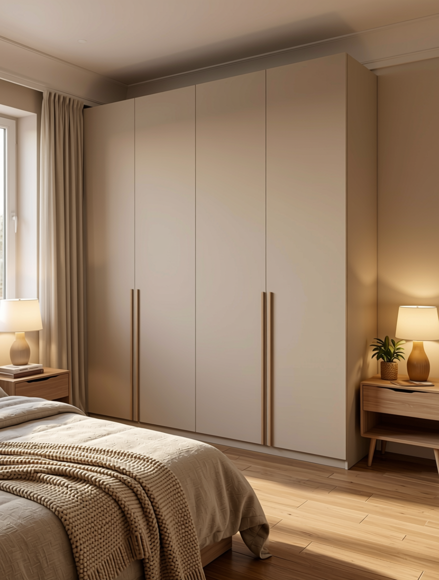 Solid Colour Plain Laminate 8x4 ft Matte 1.5 mm - GA 4357 — application view in a bedroom