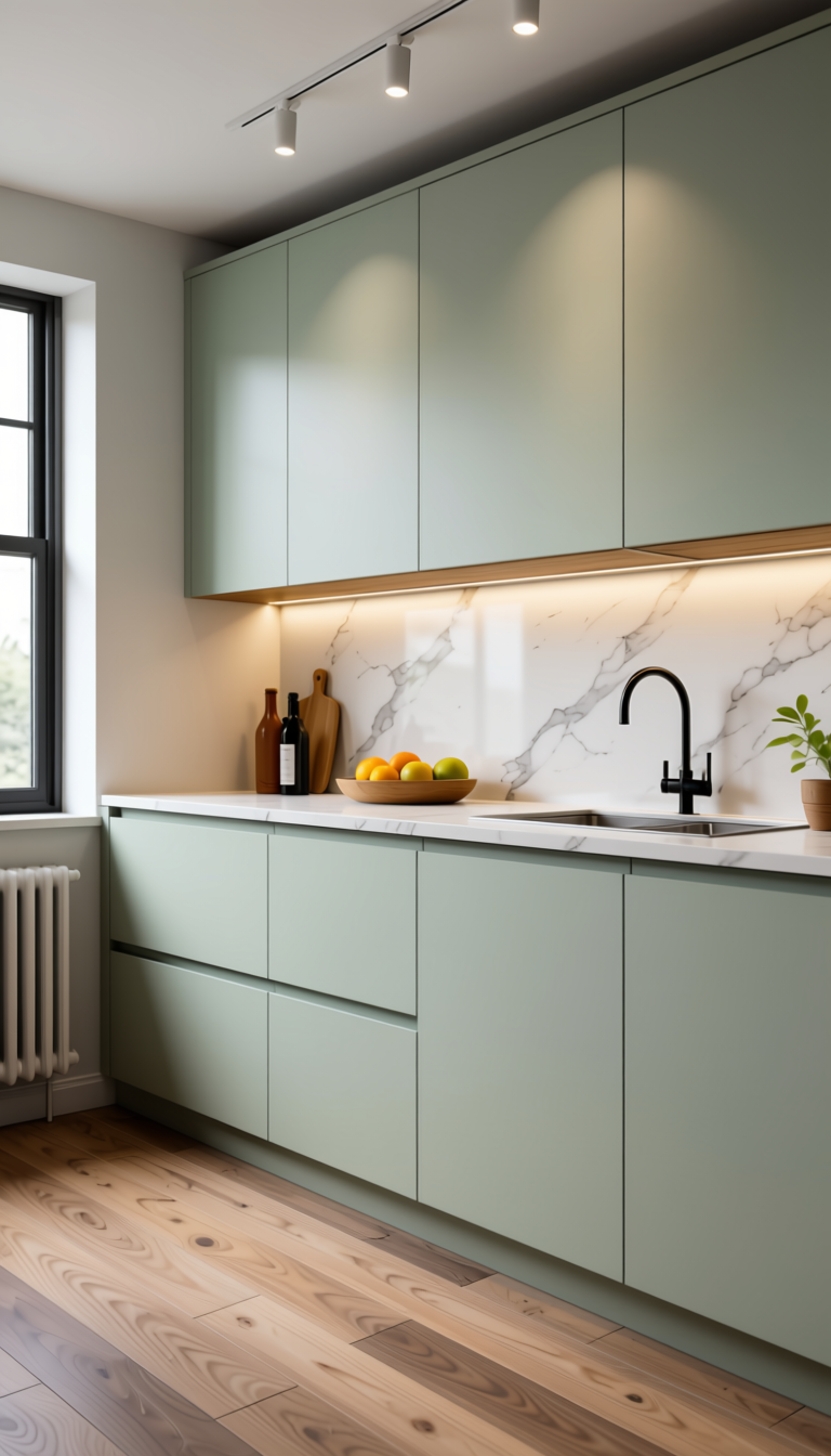 Finish Decorative Plain Laminate 8x4 ft Texture 1 mm - LM 04302 — application view in a contemporary kitchen
