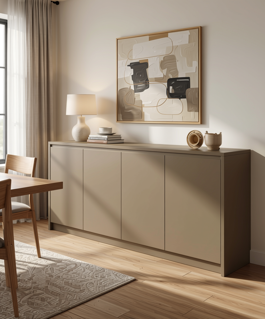 Finish Decorative Plain Laminate 8x4 ft Texture 1 mm - LM 04266 — application view in a dining room
