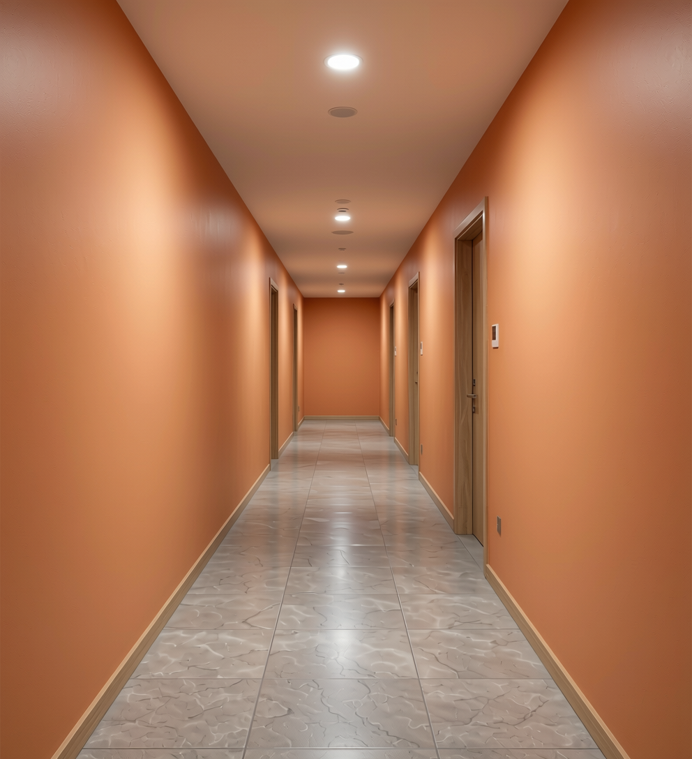 Finish Decorative Plain Laminate 8x4 ft Texture 1 mm - LM 04289 — application view in a hallway