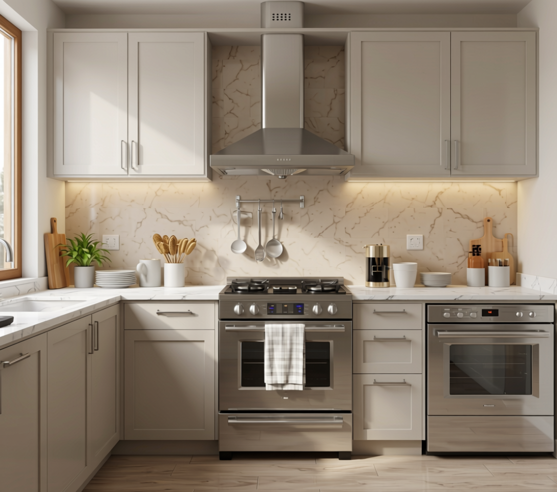 Finish Decorative Marble & Stone Laminate 8x4 ft Texture 1 mm - LM 01275 — application view in a modern kitchen