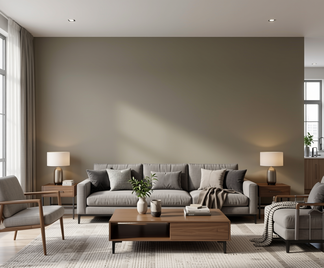 Finish Decorative Plain Laminate 8x4 ft Texture 1 mm - LM 04265 — application view in a modern living room