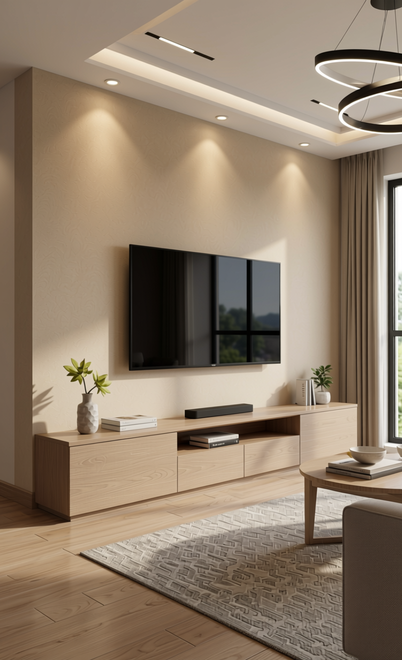 Finish Decorative Plain Laminate 8x4 ft Texture 1 mm - LM 03362 — application view in a modern living room
