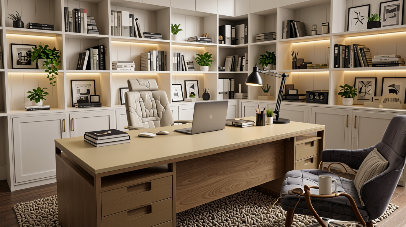 Finish Decorative Plain Laminate 8x4 ft Texture 1 mm - LM 04305 — application view in a home office