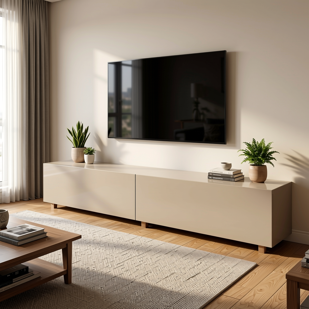 Tidal Sand Plain Laminate 8x4 ft High Gloss 1 mm - 1033 Gpro+ — application view in a living room