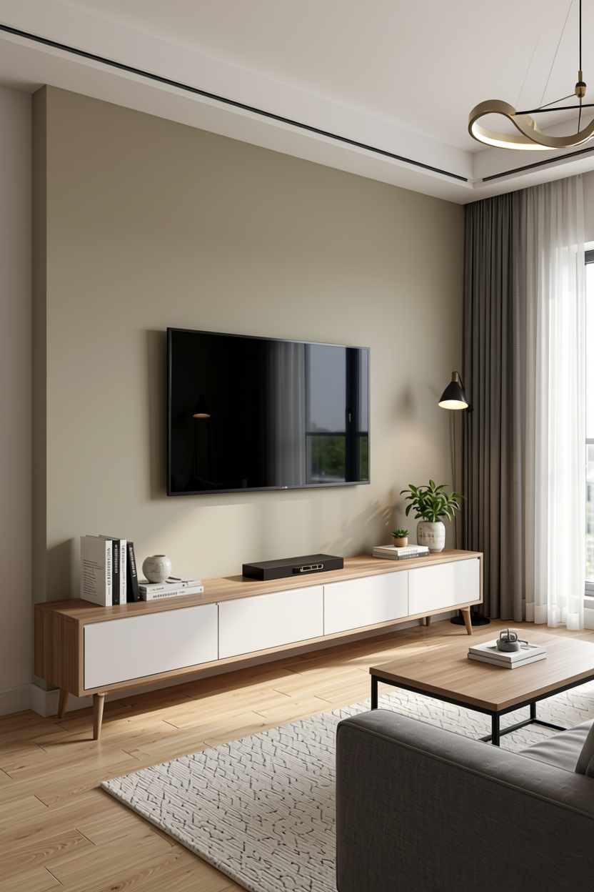 Urban Beige Plain Laminate 8x4 ft Matte 1 mm - 2211 TM — application view in a modern living room