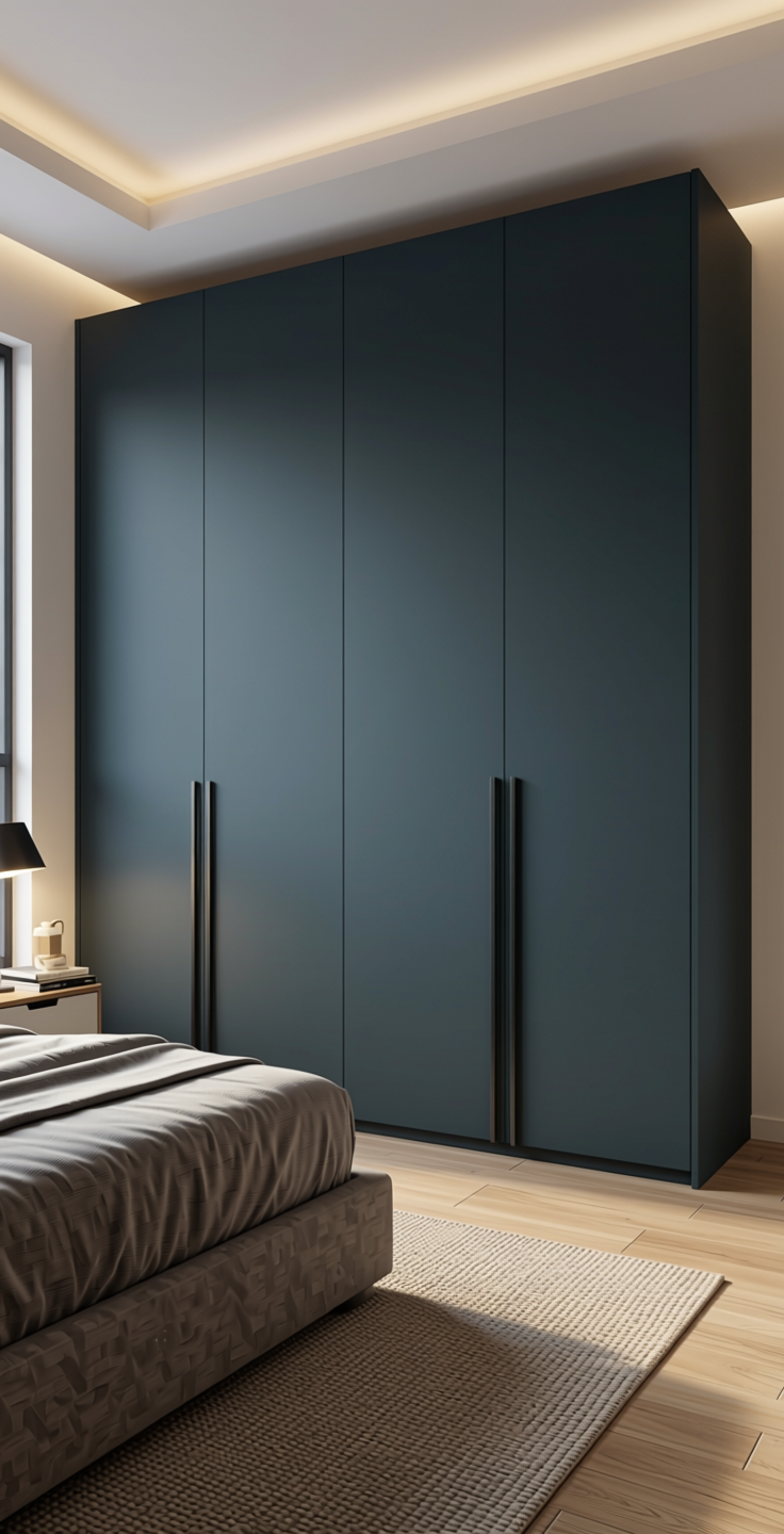 Vogue Plain Laminate 8x4 Matte 1 mm - 21032 FT — application view in a sleek bedroom