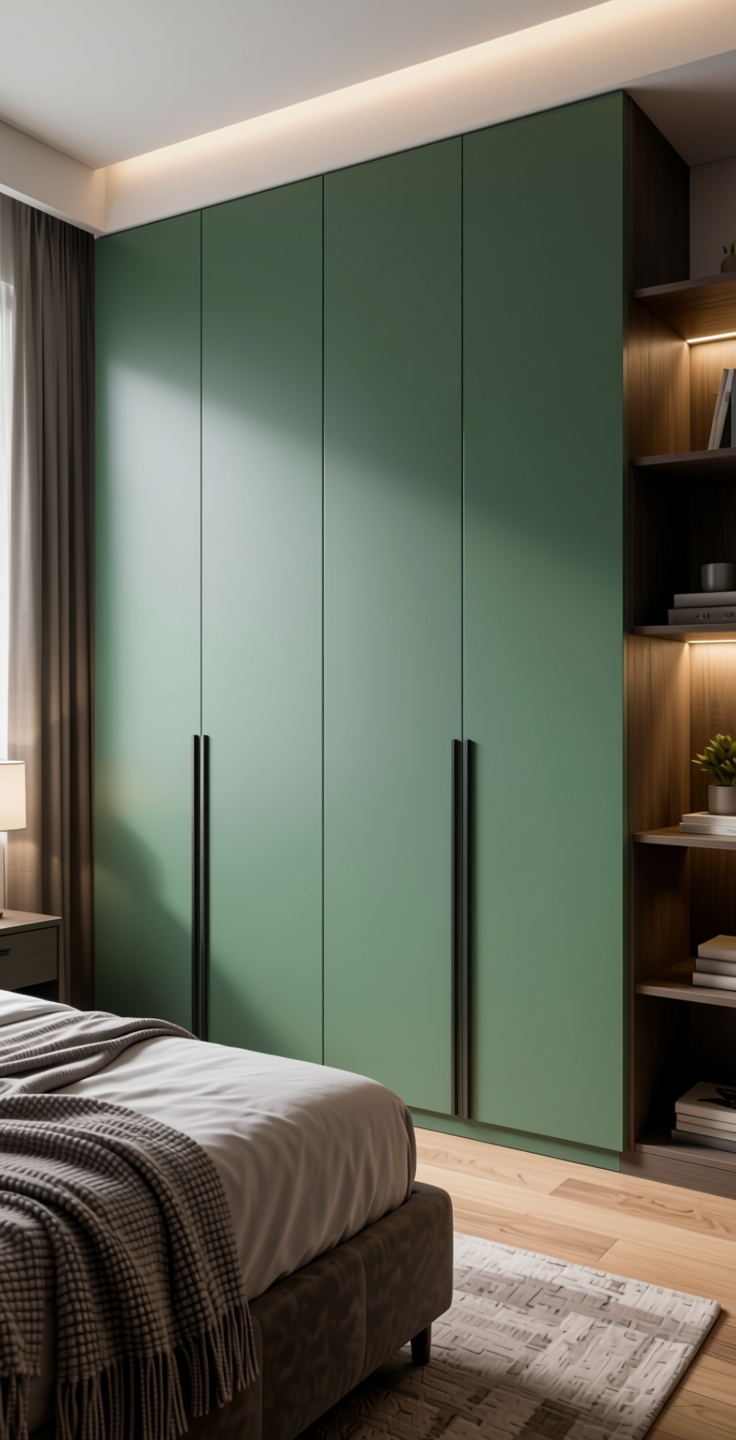 Vogue Plain Laminate 8x4 Matte 1 mm - 22153 FT — application view in a sleek bedroom