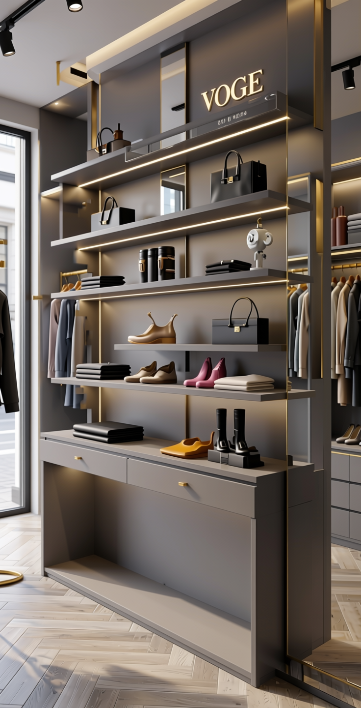 Vogue Plain Laminate 8x4 Matte 1 mm - 22067 FT — application view in a fashion boutique