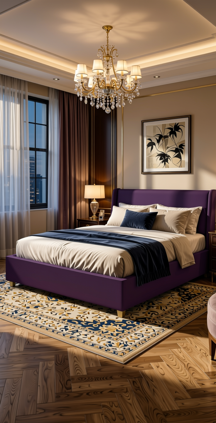Vogue Plain Laminate 8x4 Matte 1 mm - 21172 FT — application view in a luxurious bedroom