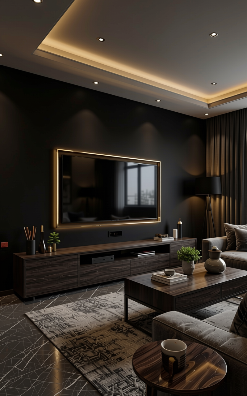 Black Magic Texture Laminate 4x8 ft - STY-SOL-142 — application view in a home theater
