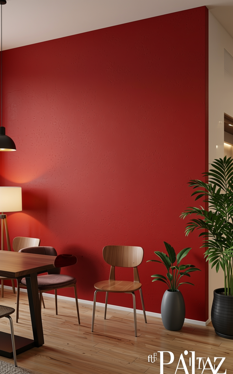 Blood Red Texture Laminate 4.25x10 ft - STY-SOL-530 — application view in a bold accent wall
