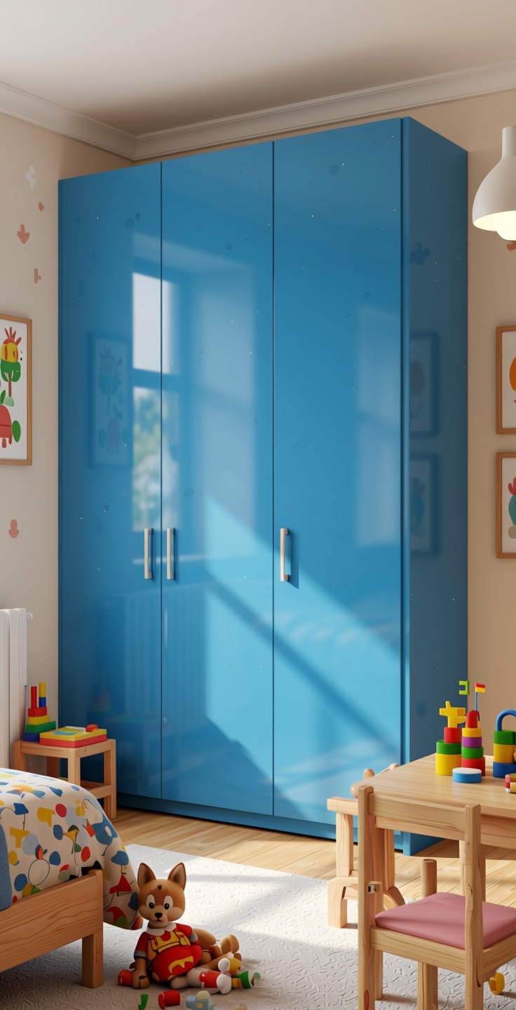 Blue Gloss Laminate 8*4 ft 1 mm - LX1045 — application view in a kids' room