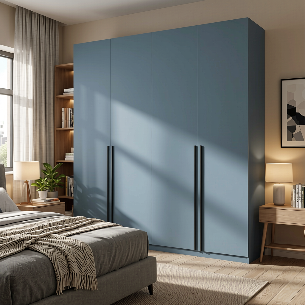 Blue Grey Plain Colors Laminate 8*4 ft Matte 1.0 mm - HER-1567 — application view in a bedroom