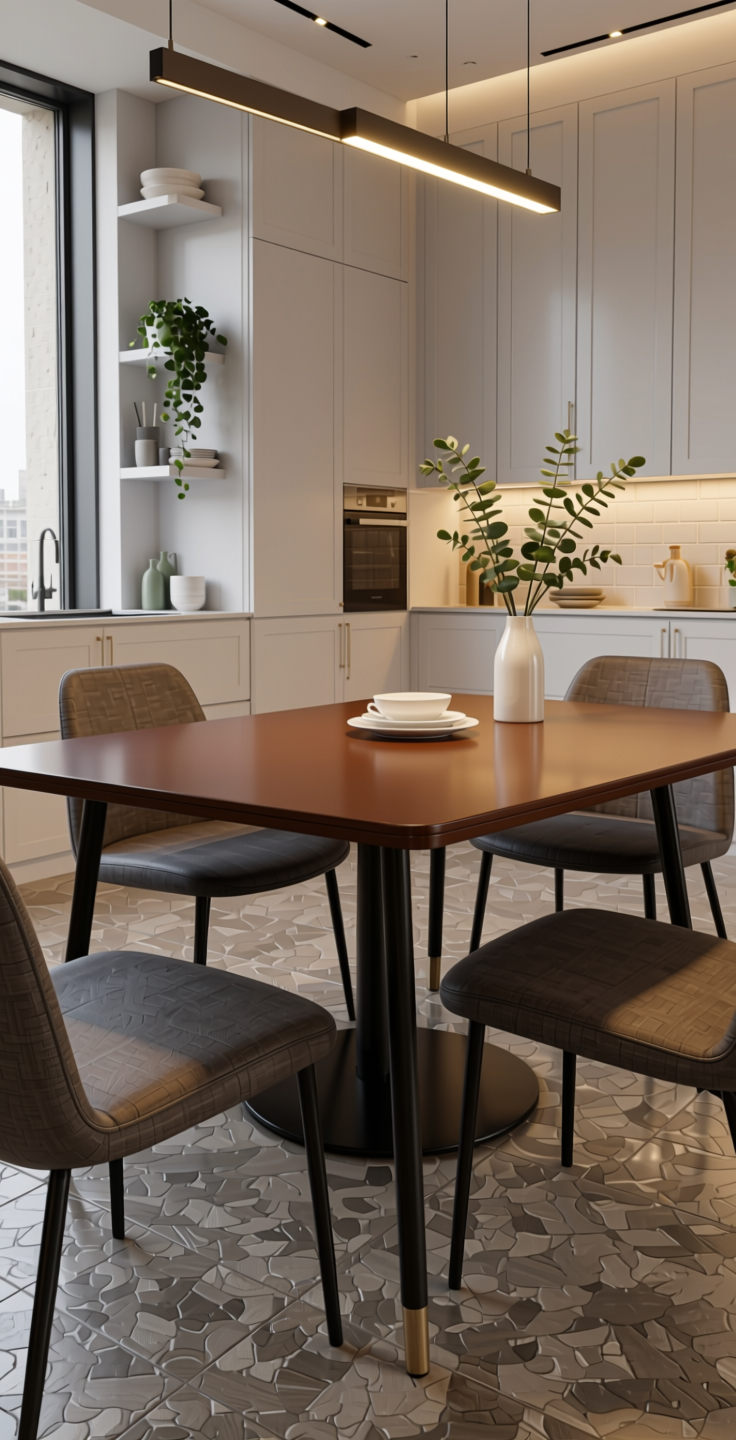 Brown Gloss Laminate 8*4 ft 1 mm - LX3089 — application view in a contemporary dining