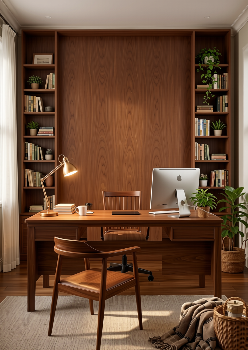 Brown Texture Laminate 4x8 ft - STY-SOL-8221 — application view in a cozy home office