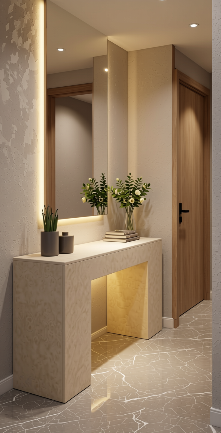 Almond Ivory Solid Colors Laminate 8x4 ft Suede 1.0 mm - 127 SU — application view in a entryway