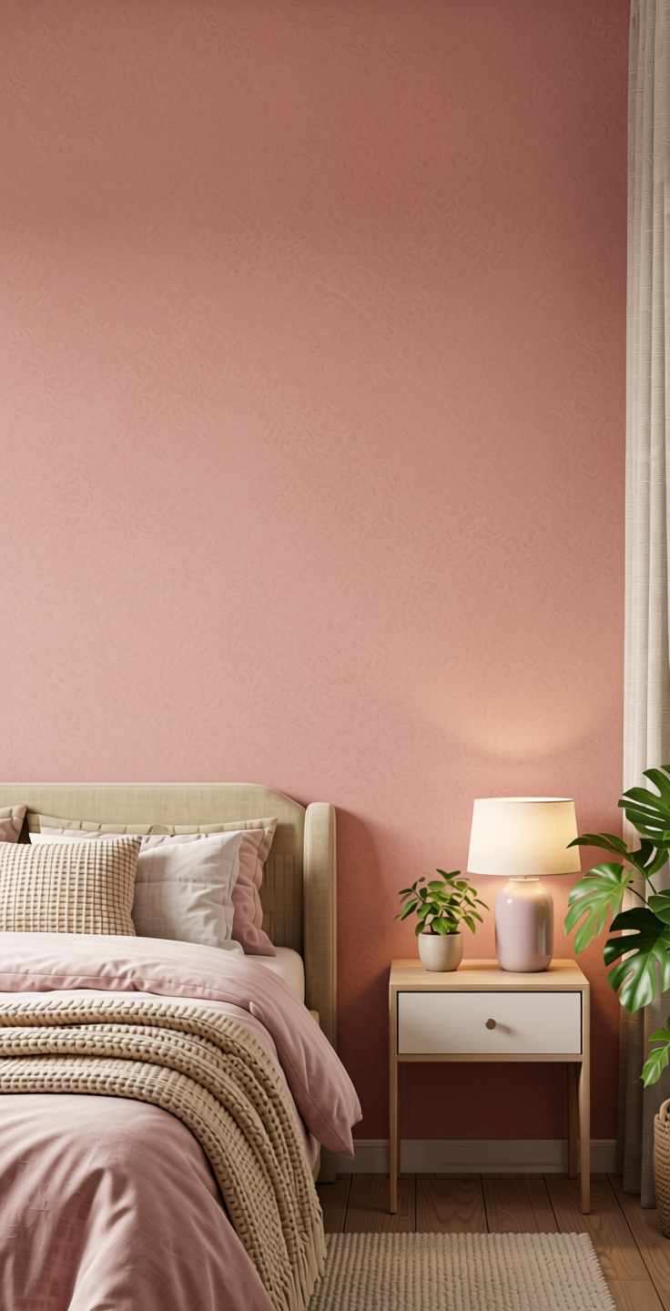 Almond Pink Solid Colors Wall Panel 8x4 ft Suede 1.0 mm - 146 SU — application view in a girl's bedroom