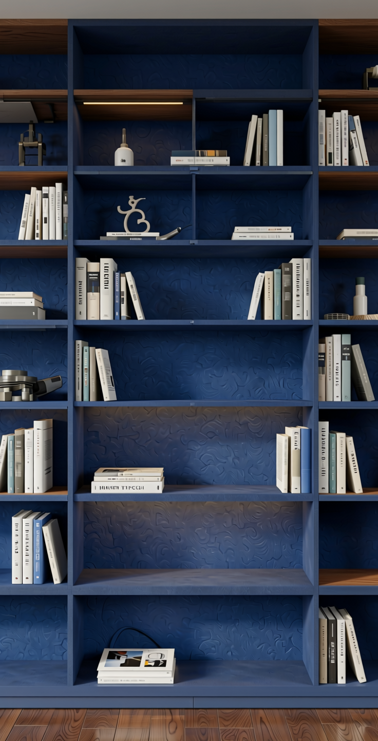 Blue Solid Colors Wall Panel 8x4 ft Suede 1.0 mm - 245 SU — application view in a navy-themed study