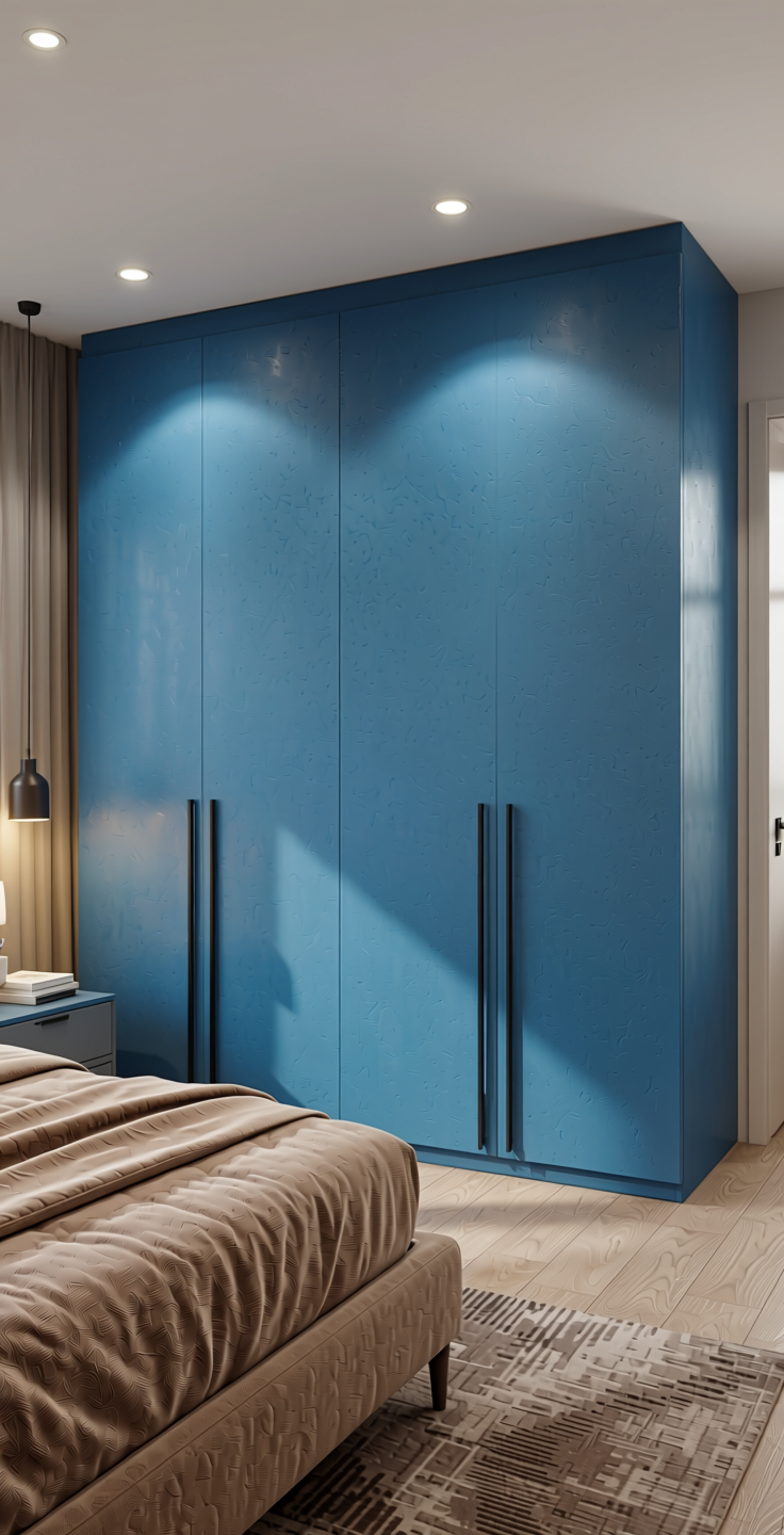 Blue Blush Solid Colors Wall Panel 8x4 ft Suede 1.0 mm - 3241 SU — application view in a contemporary bedroom