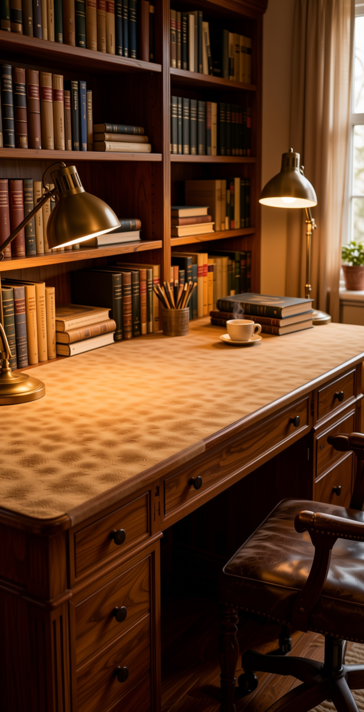 Camel Solid Colors Laminate 8x4 ft Suede 1.0 mm - 178 SU — application view in a cozy study