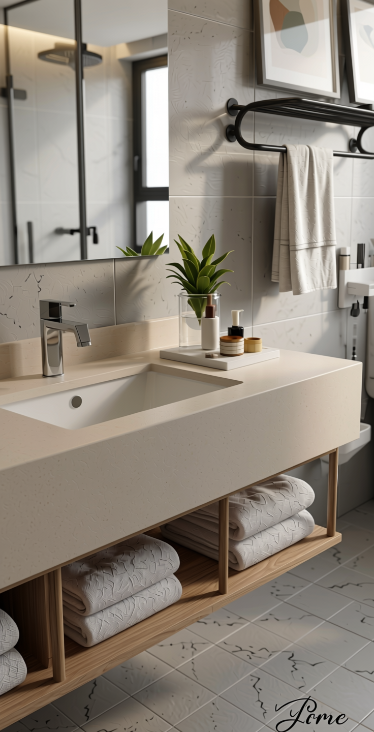 Ceramic Solid Colors Laminate 8x4 ft Suede 1.0 mm - 157 SU — application view in a minimalist bathroom