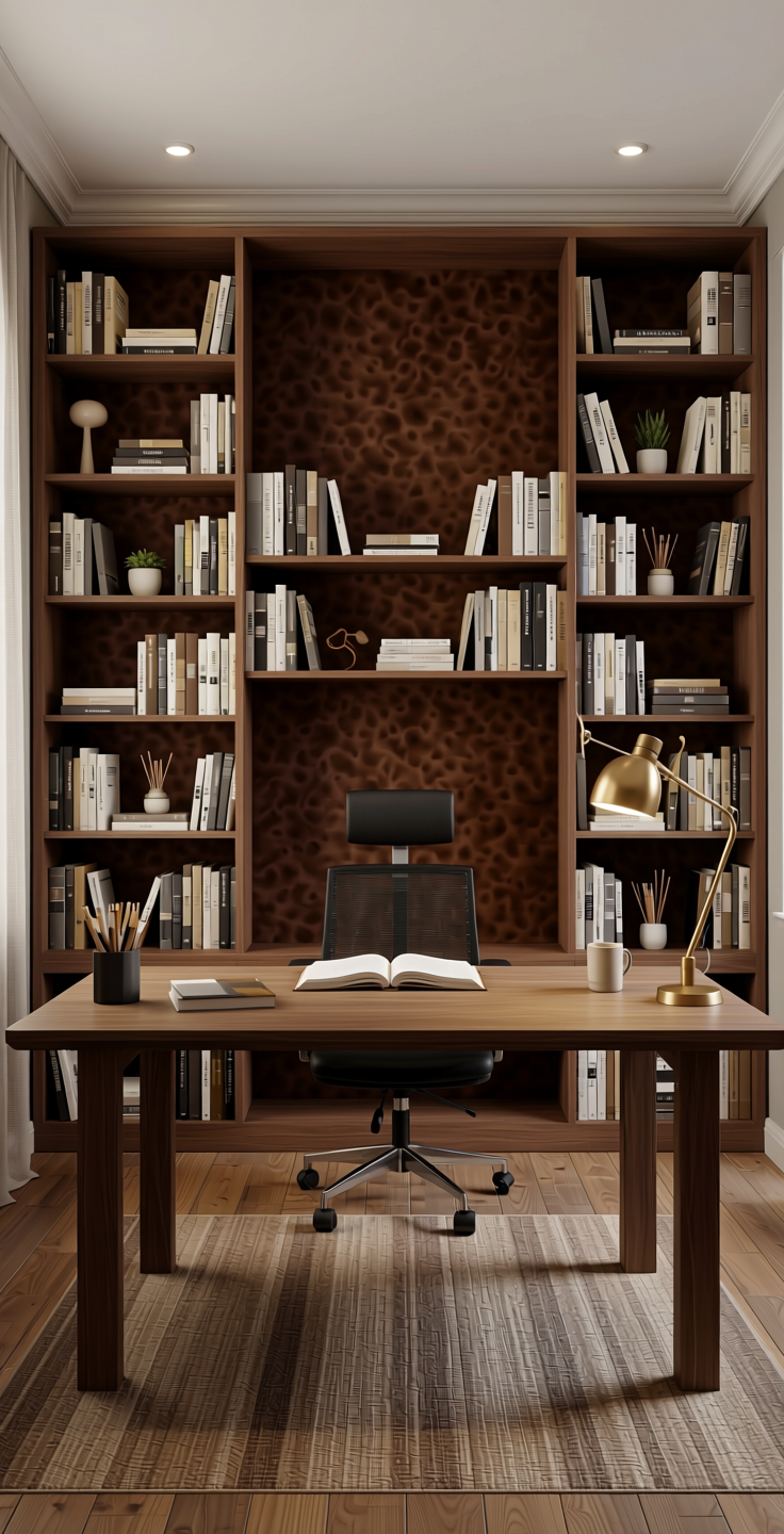 Chocolate Solid Colors Laminate 8x4 ft Suede 1.0 mm - 174 SU — application view in a study room