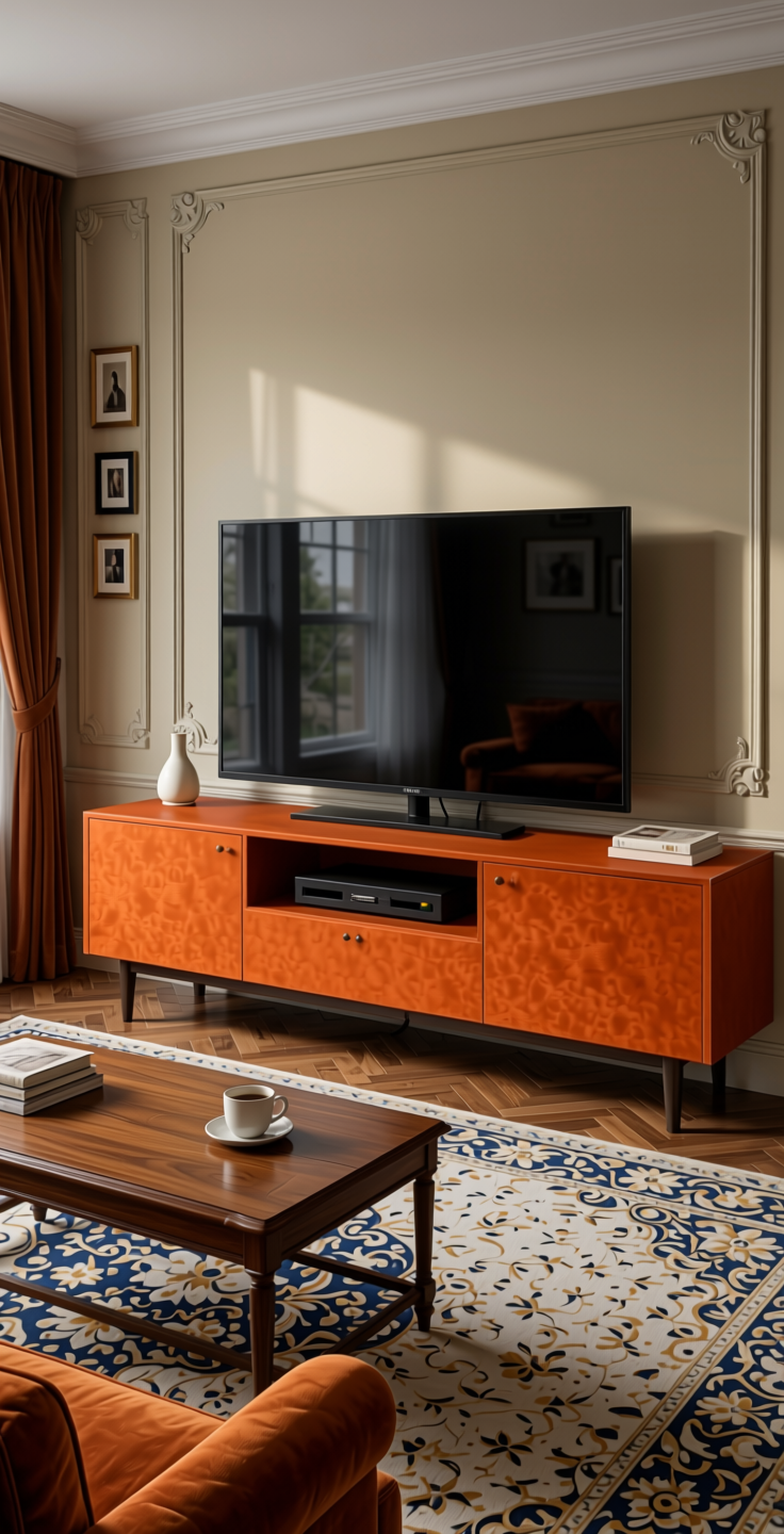 Classic Orange Solid Colors Laminate 8x4 ft Suede 1.0 mm - 217 SU — application view in a classic living room
