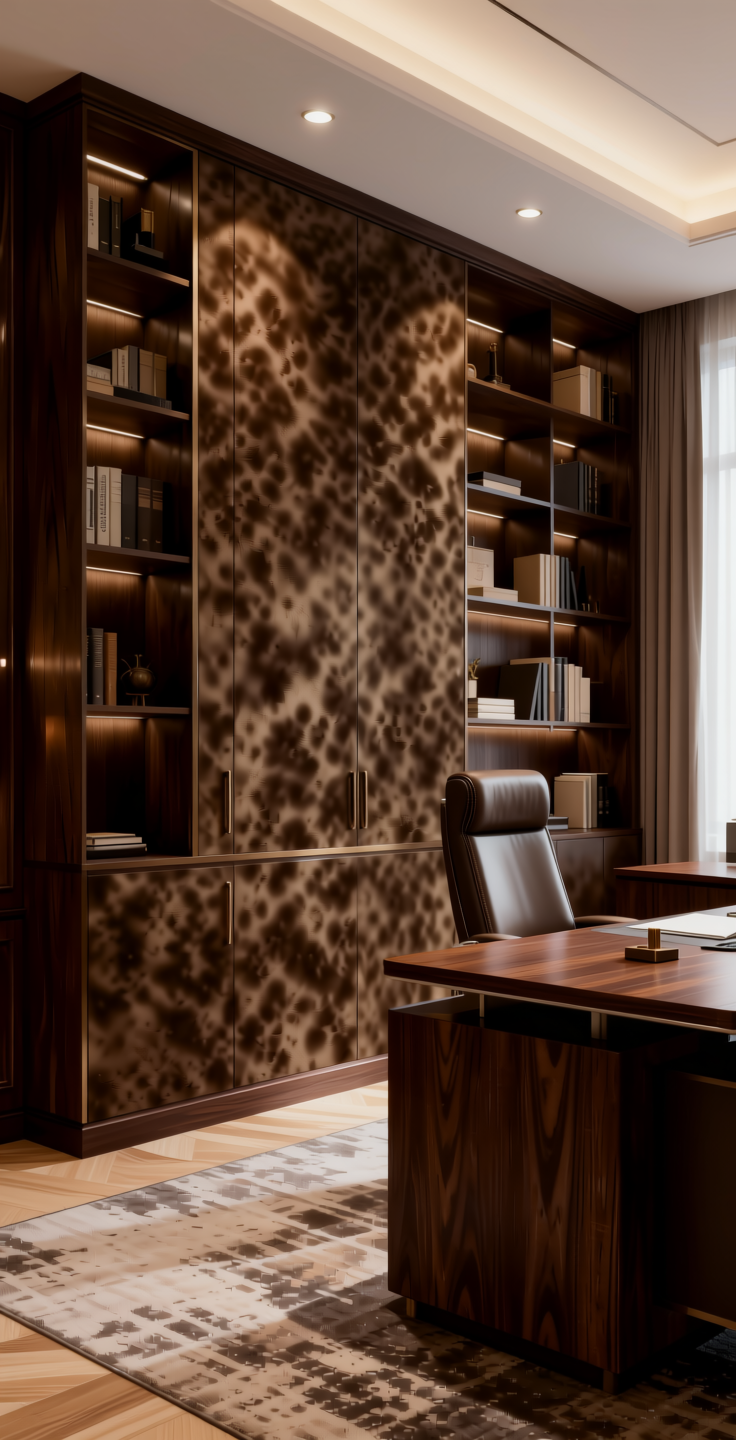 Deep Bronze Solid Colors Laminate 8x4 ft Suede 1.0 mm - 177 SU — application view in a luxurious office
