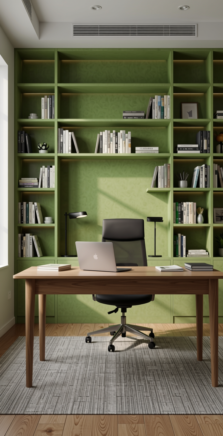 Desert Green Solid Colors Laminate 8x4 ft Suede 1.0 mm - 274 SU — application view in a study room