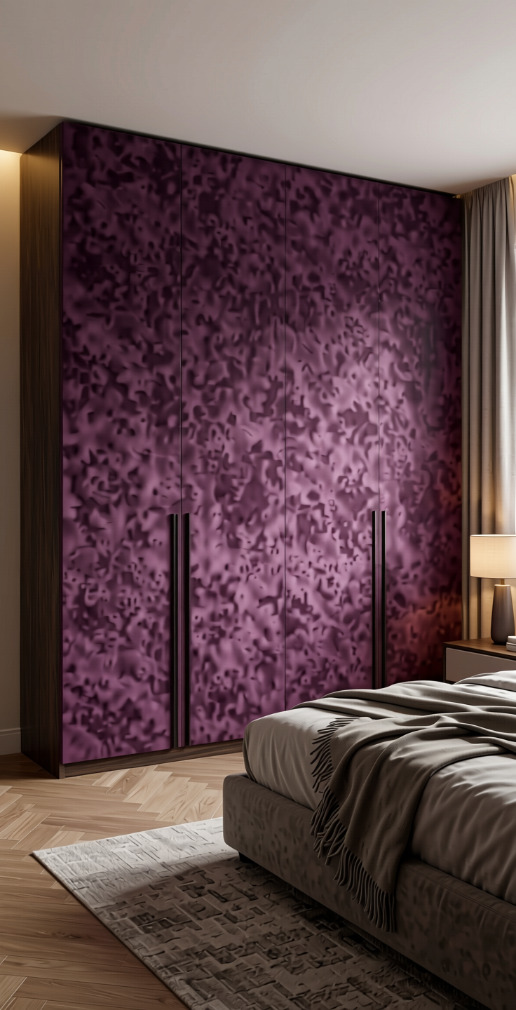 Dusk Purple Solid Colors Laminate 8x4 ft Suede 1.0 mm - 159 SU — application view in a sleek bedroom