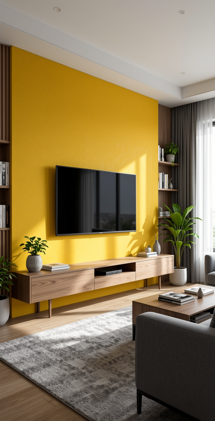 Glaze Yellow Solid Colors Laminate 8x4 ft Suede 1.0 mm - 208 SU — application view in a modern living room