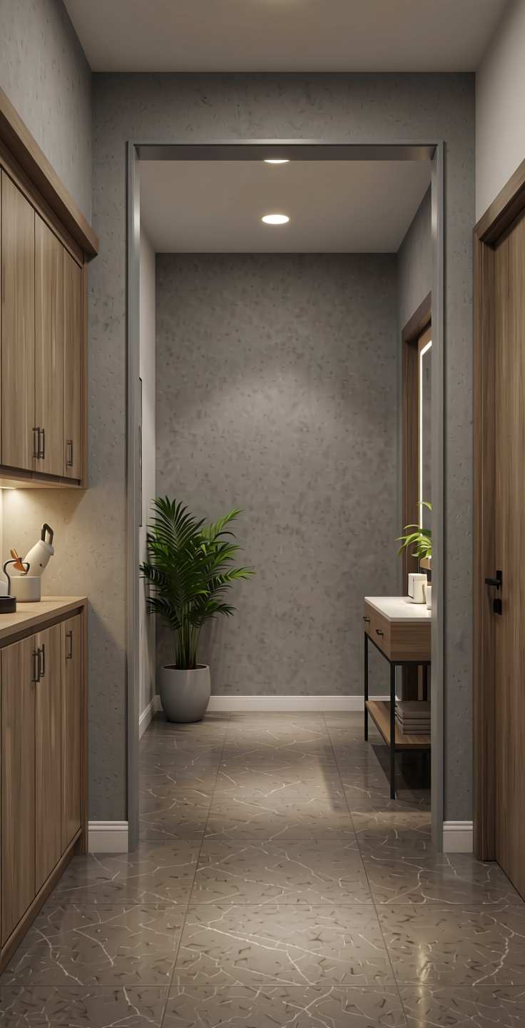Grey Solid Colors Wall Panel 8x4 ft Suede 1.0 mm - 231 SU — application view in a entryway