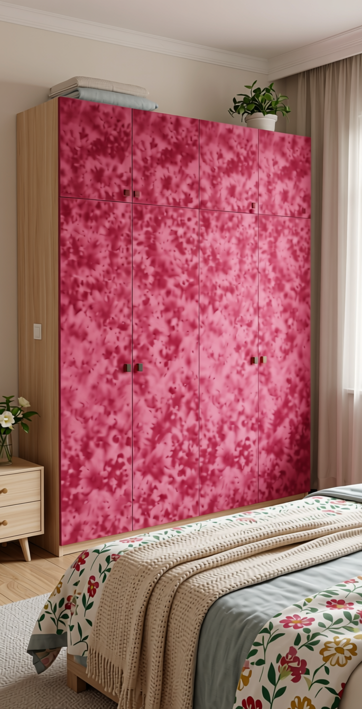 Hot Pink Solid Colors Laminate 8x4 ft Suede 1.0 mm - 90155 SU — application view in a girl's bedroom