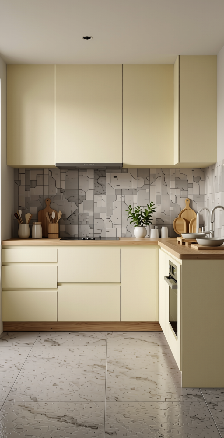 Ivory Solid Colors Laminate 8x4 ft Suede 1.0 mm - 121 SU — application view in a minimalist kitchen