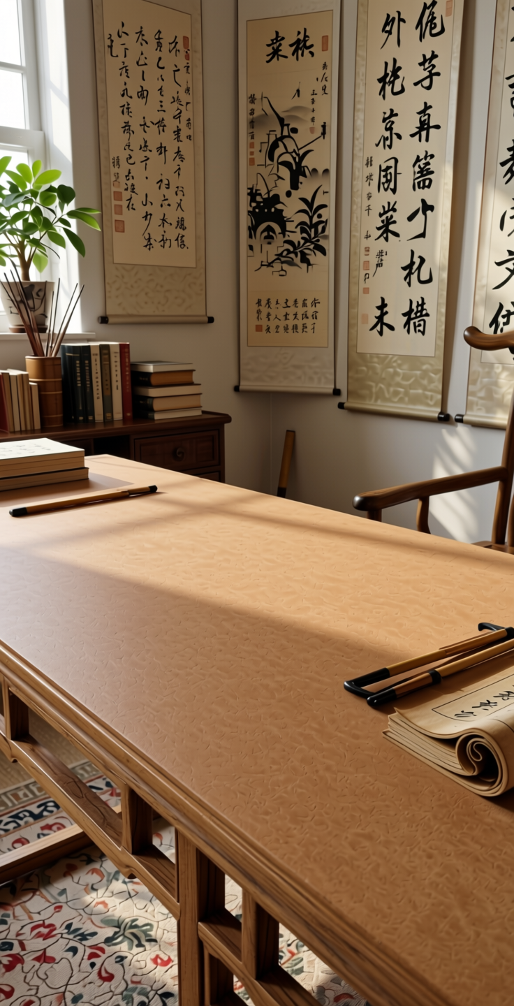 Light Brown Solid Colors Laminate 8x4 ft Suede 1.0 mm - 171 SU — application view in a traditional study