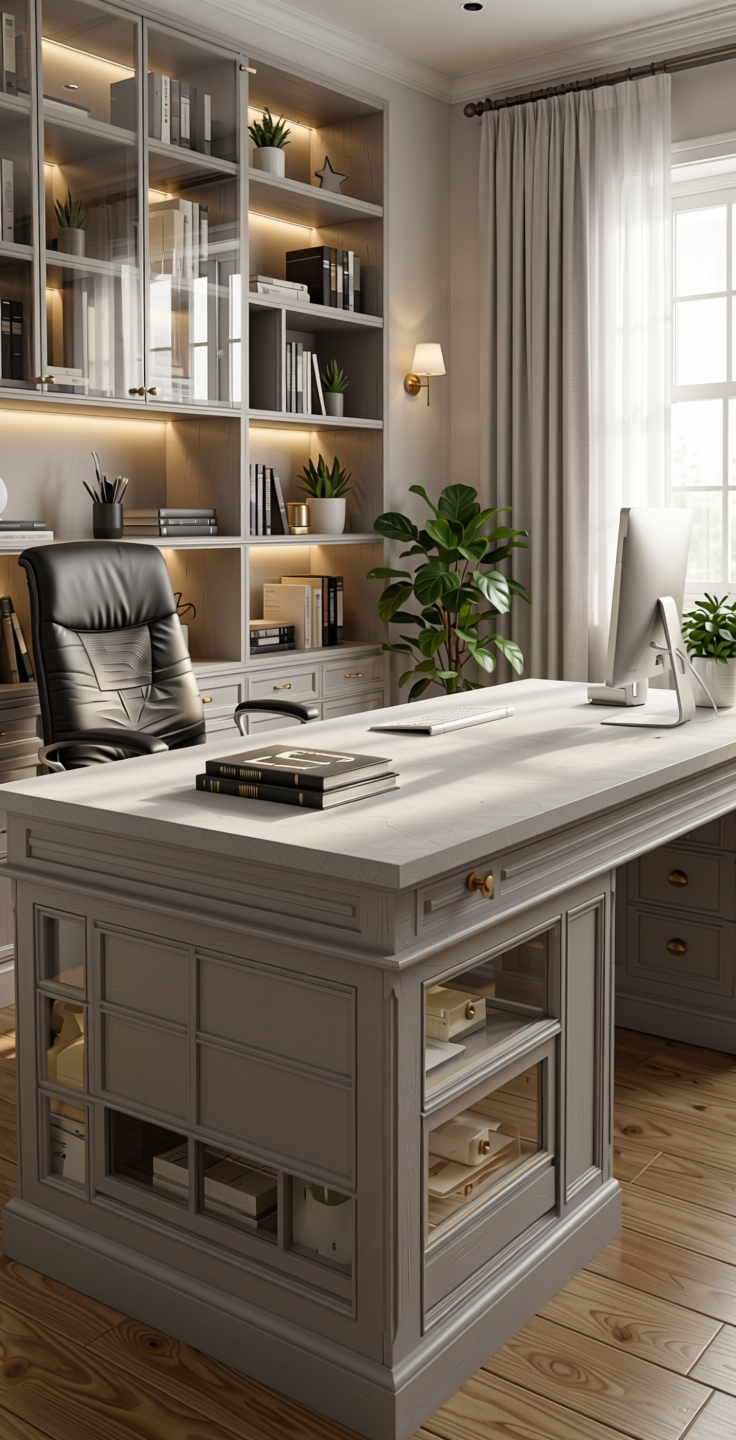 Light Grey Wood Wall Panel 8x4 ft Suede 1.0 mm - 221 SU — application view in a home office