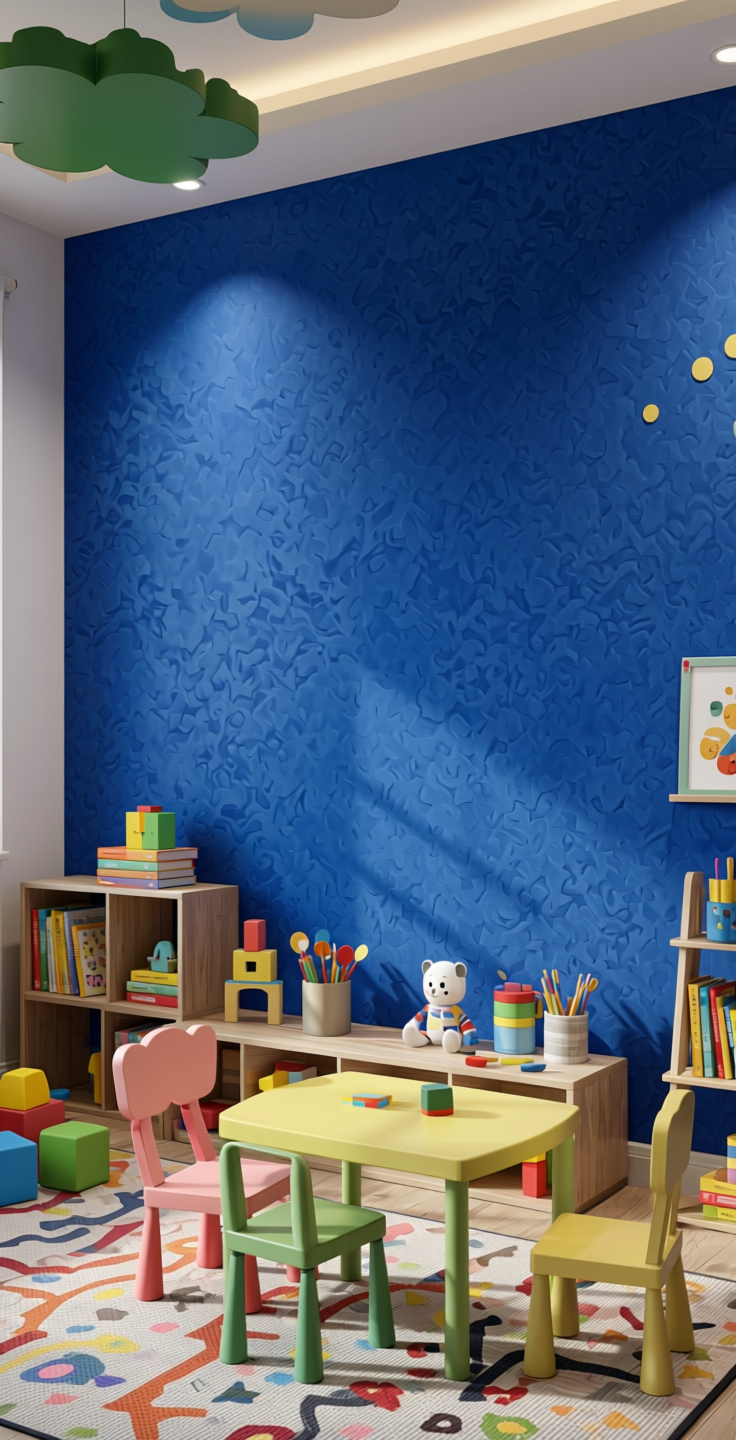 Royal Blue Solid Colors Laminate 8x4 ft Suede 1.0 mm - 247 SU — application view in a kids' playroom