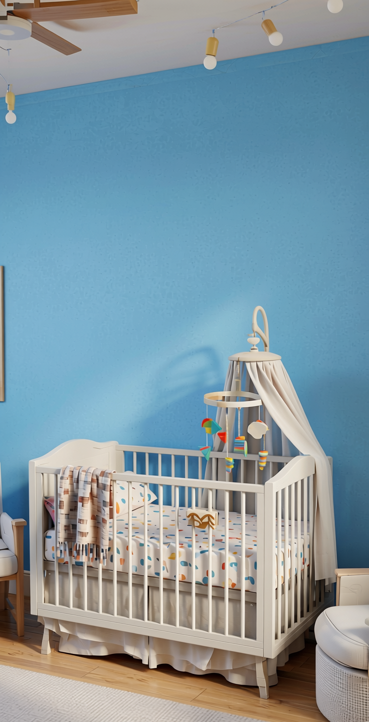 Sky Blue Solid Colors Laminate 8x4 ft Suede 1.0 mm - 243 SU — application view in a nursery