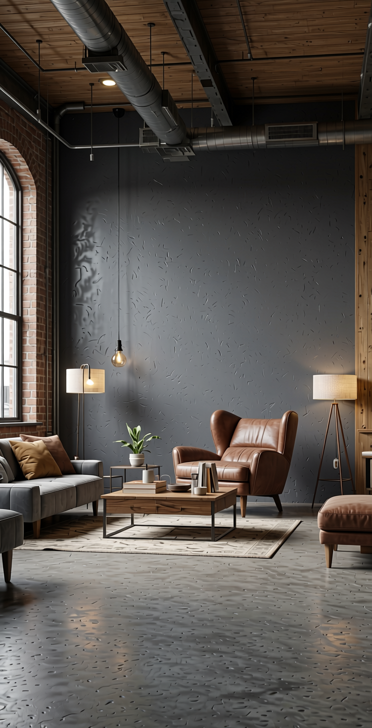 Slate Grey Solid Colors Laminate 8x4 ft Suede 1.0 mm - 236 SU — application view in a industrial loft