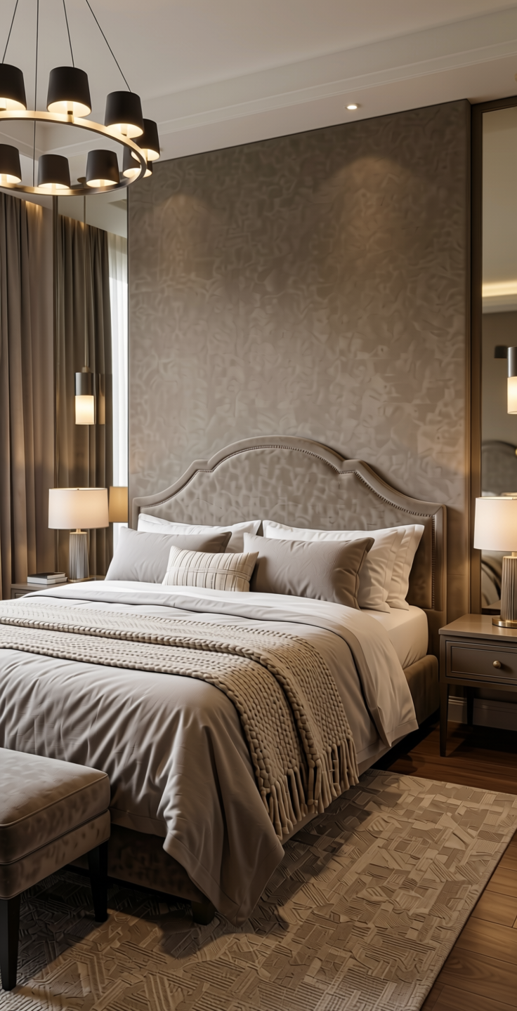 Taupe Solid Colors Laminate 8x4 ft Suede 1.0 mm - 158 SU — application view in a elegant bedroom
