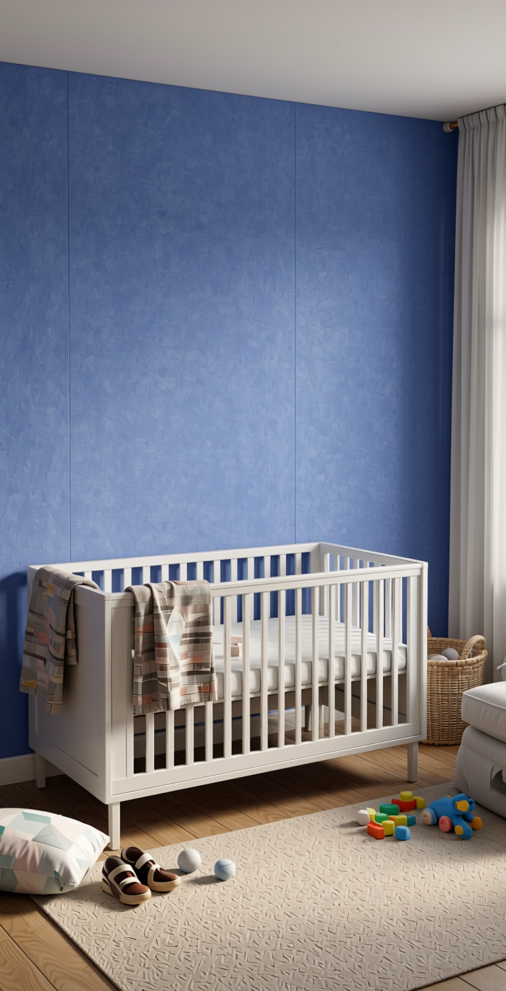 Thistle Blue Solid Colors Wall Panel 8x4 ft Suede 1.0 mm - 254 SU — application view in a nursery