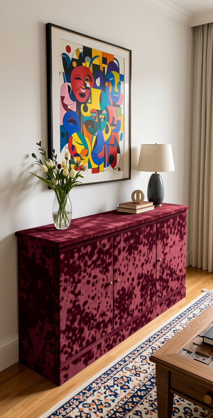 Vintage Burgundy Solid Colors Laminate 8x4 ft Suede 1.0 mm - 181 SU — application view in a formal living room