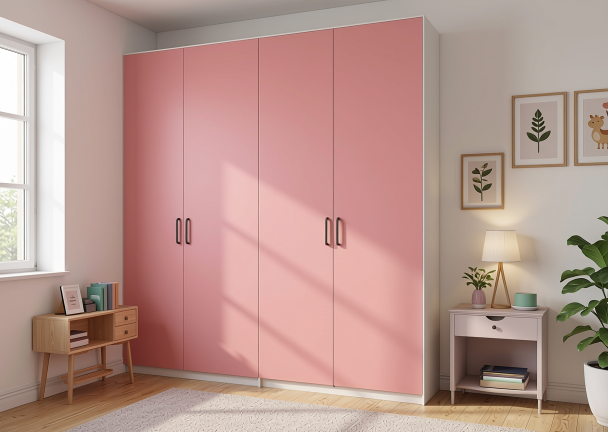 Soft Pink Plain Laminate 8x4 ft Super Matte 1 mm - 1981 SMT — application view in a nursery