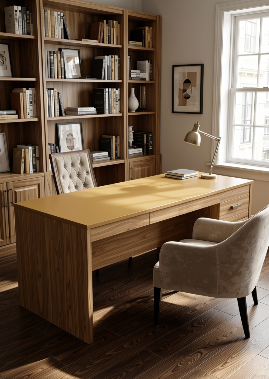Chamois Brown Textured Laminate 4x8 ft - STY-SOL-8204 — application view in a study room