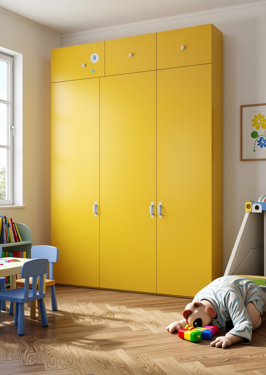 Citrus Yellow Texture Laminate 4x8 ft - STY-SOL-8502 — application view in a kids' playroom