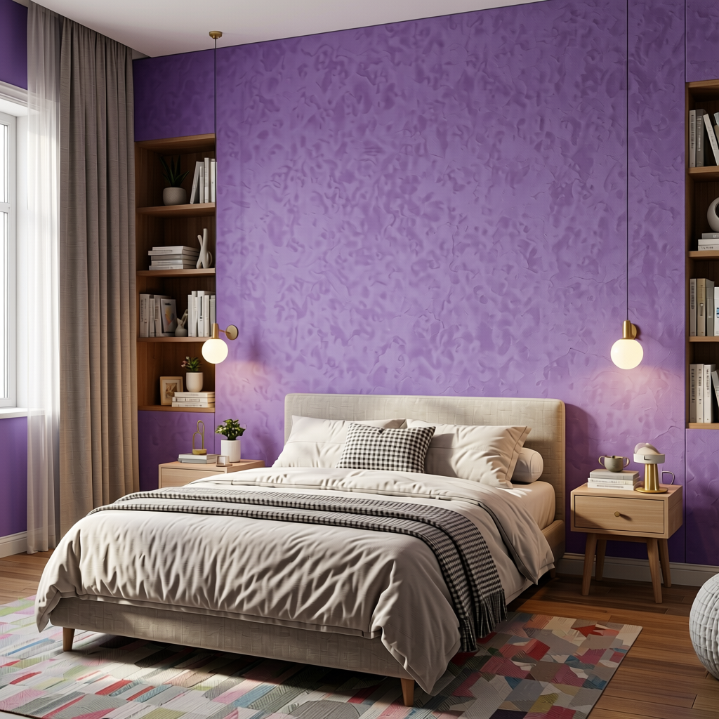 Classic Lilac Plain Colors Laminate 8*4 ft Suede 1.0 mm - HER-1155 — application view in a girl's bedroom