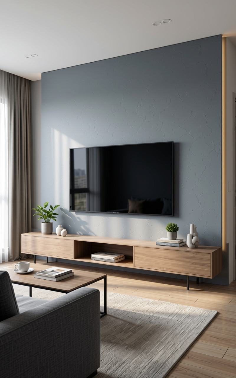 Cloudy Grey Texture Laminate 4.25x10 ft - STY-SOL-1071 — application view in a modern living room