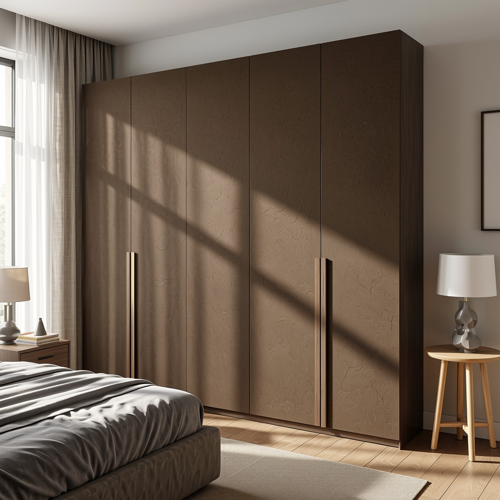 Cold Coffee Plain Colors Laminate 8*4 ft Suede 1.0 mm - HER-1209 — application view in a bedroom