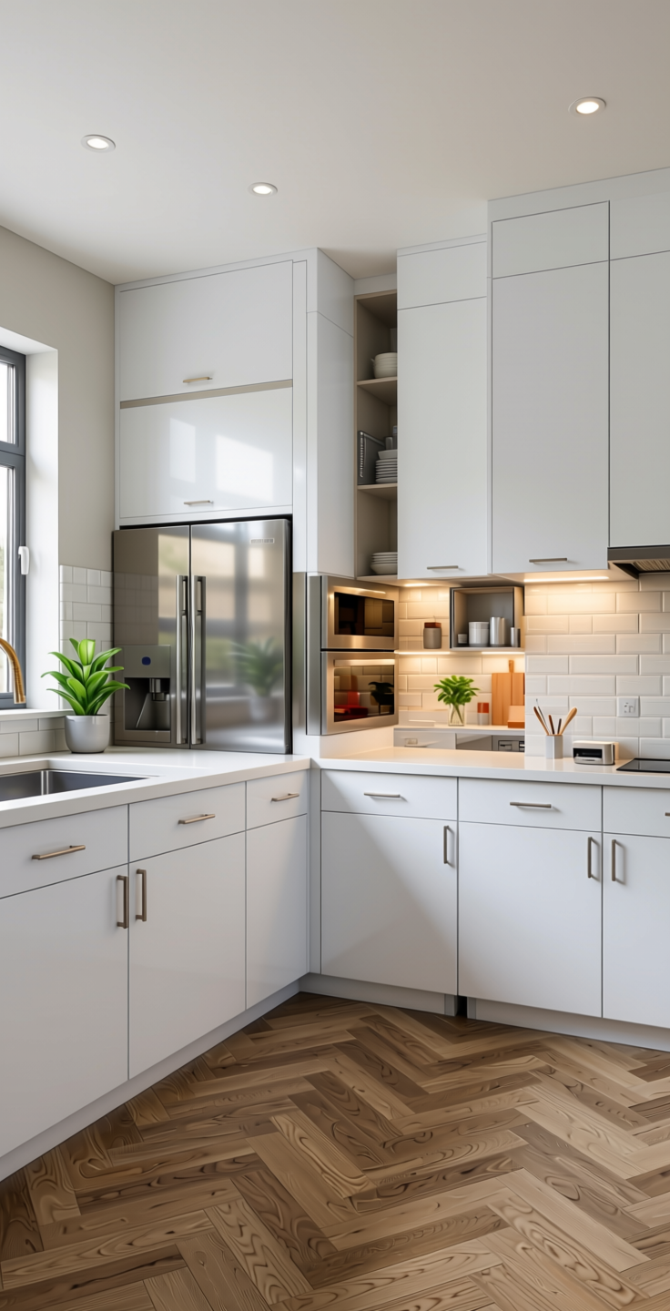 Cold White Plain Laminate 8x4 ft Suede 1 mm - SF 1201 — application view in a fresh kitchen